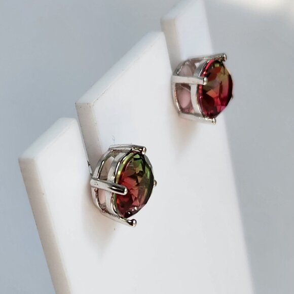 NIB 6mm 925 Silver 6mm Watermelon Tourmaline Stud Earrings - Picture 8 of 13